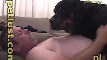 Chubby older guy is totally gay for this big-dicked dog