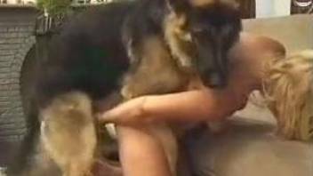 Blondie cougar is trying to bang with her own dog