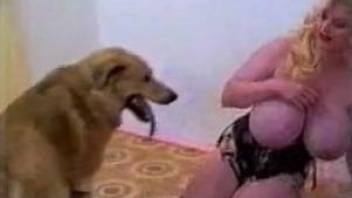Fat female with big bottom nailed by her lovely doggy