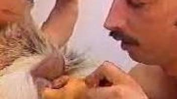 Nasty dude with a mustache fucks a tight animal pussy