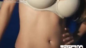 Busty beauty finally consents to film a bestiality sequence
