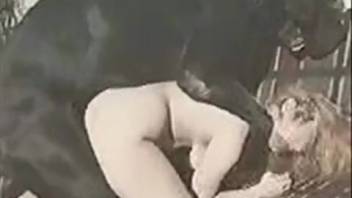 Vintage animal sex video featuring an obedient mature mom and her pet dog