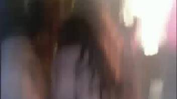 Sexy chick in leather trousers screws her dog and her spouse