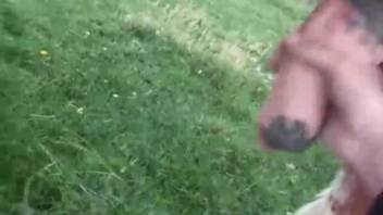 First-person perspective handjob clip featuring a pulsating stud dick
