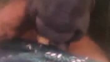 Guy shoves his stiff ebony dick deep into that beast's gullet