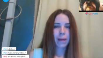 Timid webcam model pleasures herself viewing animal sex videos on the web