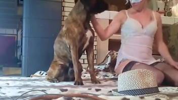 Mask-wearing slut getting pounded by her playful dog