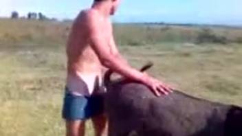Brunette guy pounding a obedient beast roughly