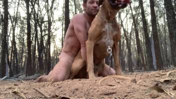 Muscular hunk banging a sexy beast in the woods