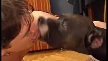 Women treating the dog like their personal sex object in a full bestiality performance