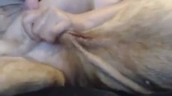 Chubby slut stroking dick and deep throating as well