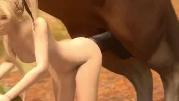 Pigtail-adorned vixen receiving a horse's massive dick internally