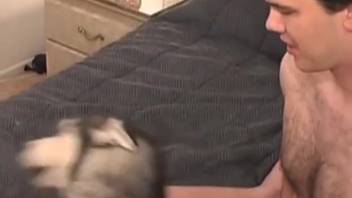 Horny pup getting fucked by a lustful guy right here