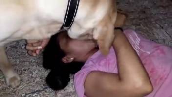Pale canine readies itself for intense screwing by a bestiality lover