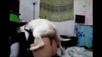 Dog humps tight woman's ass in really hot home scenes