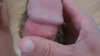 Guy employs a pair of snails to stimulate his impeccable dick