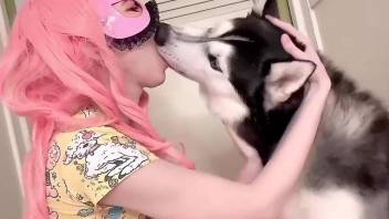 Masked slut gets intimate with her dog in very naughty cam scenes