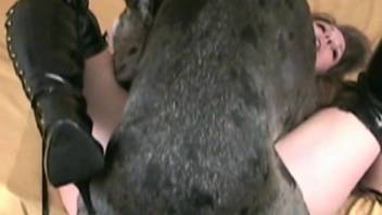 Dog pounds woman in the pusys for a complete zoo video